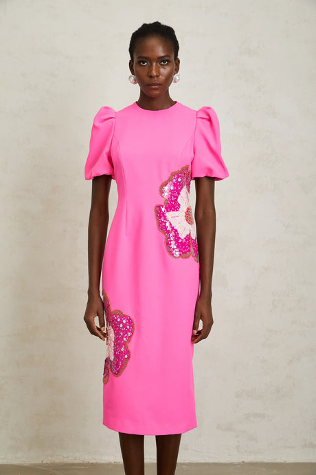 Ángela Pink Embellished Floral Midi Dress