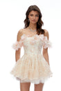 Angela Pink Off Shoulder Lace Mini Dress with 3D Florals