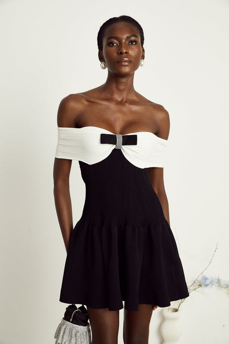 Angèle black offshoulder knitted mini dress