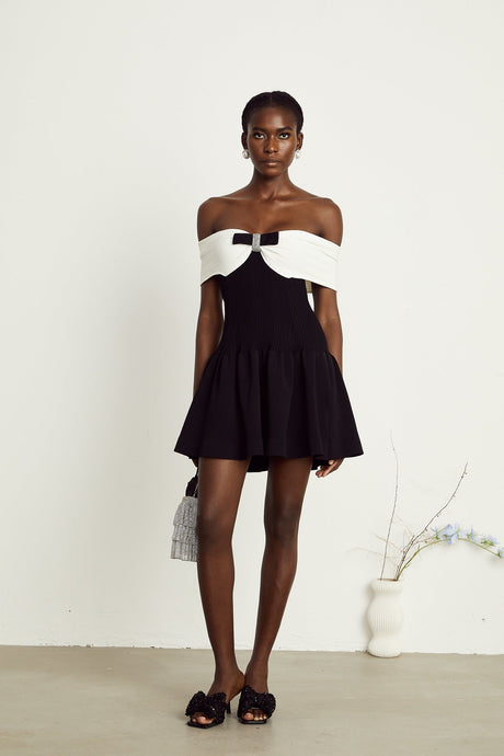 Angèle black offshoulder knitted mini dress