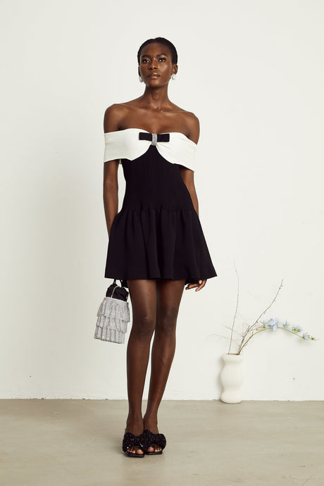 Angèle black offshoulder knitted mini dress