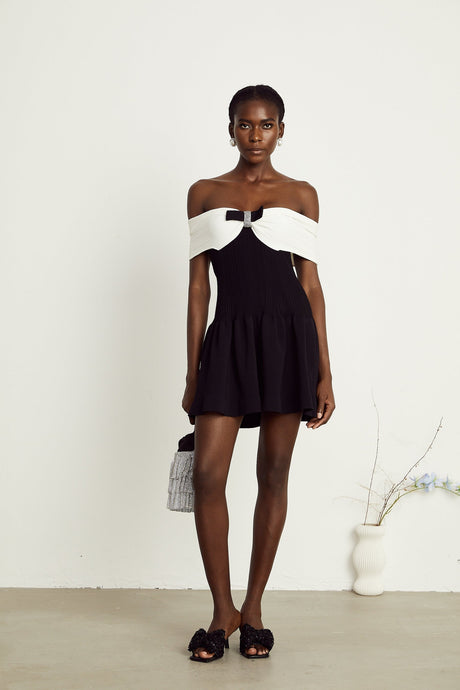 Angèle black offshoulder knitted mini dress