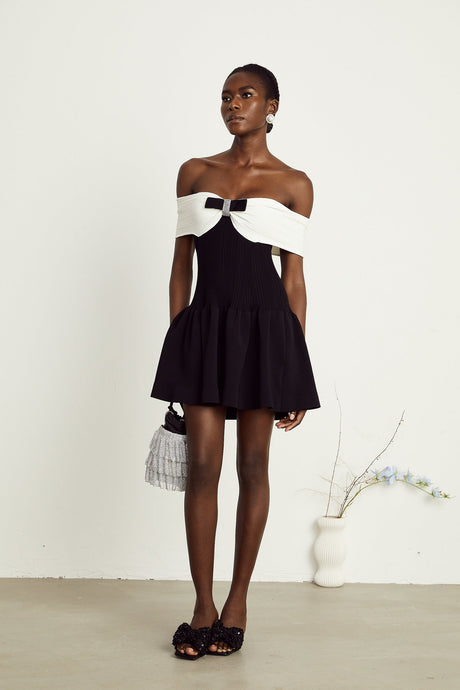 Angèle black offshoulder knitted mini dress