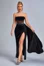 Angelica Black Velvet Corset Detail Strapless Evening Dress