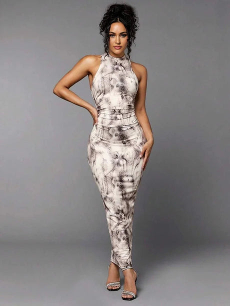 Angelica Maxi Dress - Slim Fit - Refined Style - High Stretch Fabric Elasticity - Sleeve Length Sleeveless - Neckline Stand Collar
