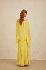 Angelina Blouse & Skirt Set - Vibrant Yellow - Off - The - Shoulder - Pleated Ruffled Hem