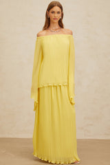 Angelina Blouse & Skirt Set - Vibrant Yellow - Off - The - Shoulder - Pleated Ruffled Hem