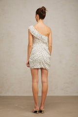 Angelina Mini Dress - One - shoulder design - Defined waistline - Stylish pattern - Delicate ruffled accents