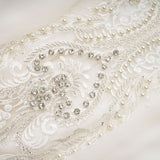 Angioletta Maxi Dress - Elegant Lace Detailing - Pleated Layers - Faux Pearl Embellishment - Long Sleeves - Rear Zip