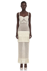 Ani White CutOut Knit Maxi Dress with Fringe