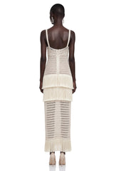 Ani White CutOut Knit Maxi Dress with Fringe