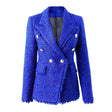 Anita Blazer - Tailored Double - Breasted Silhouette - Luxurious Bouclé Fabric - Fitted Waist - Button Details - Frayed Edges
