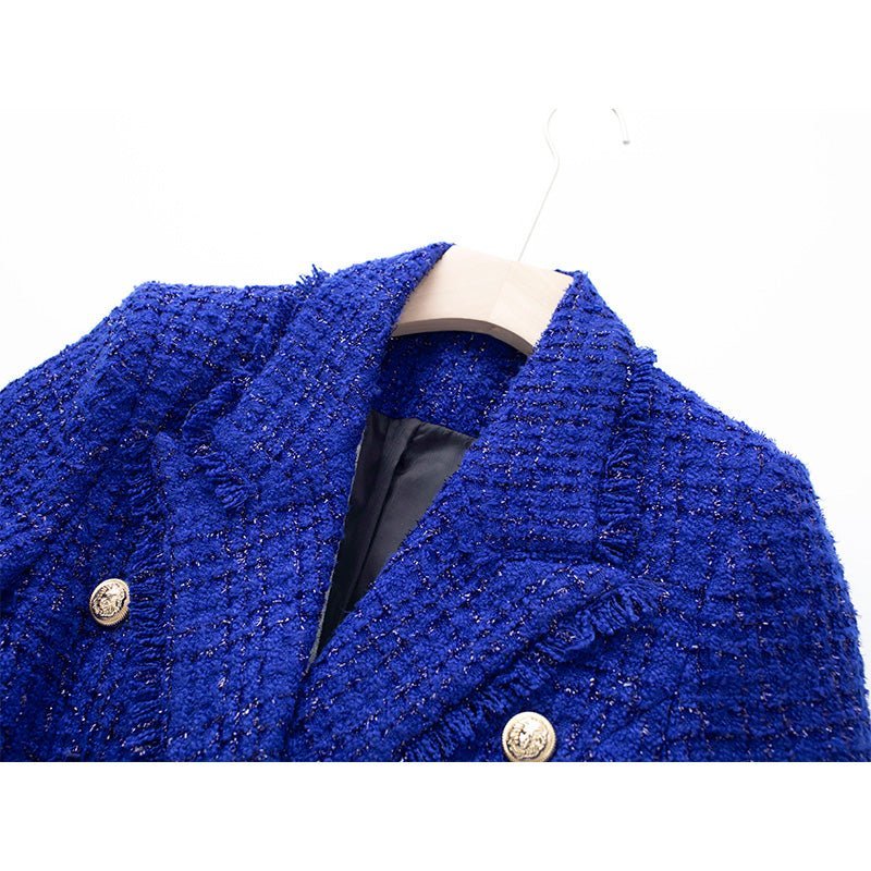 Anita Blazer - Tailored Double - Breasted Silhouette - Luxurious Bouclé Fabric - Fitted Waist - Button Details - Frayed Edges