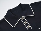Anita Boxy Polo Top and Pleated Skirt Set - Sporty Design with Contrast Piping and Buttons
