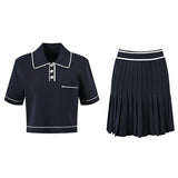 Anita Boxy Polo Top and Pleated Skirt Set - Sporty Design with Contrast Piping and Buttons