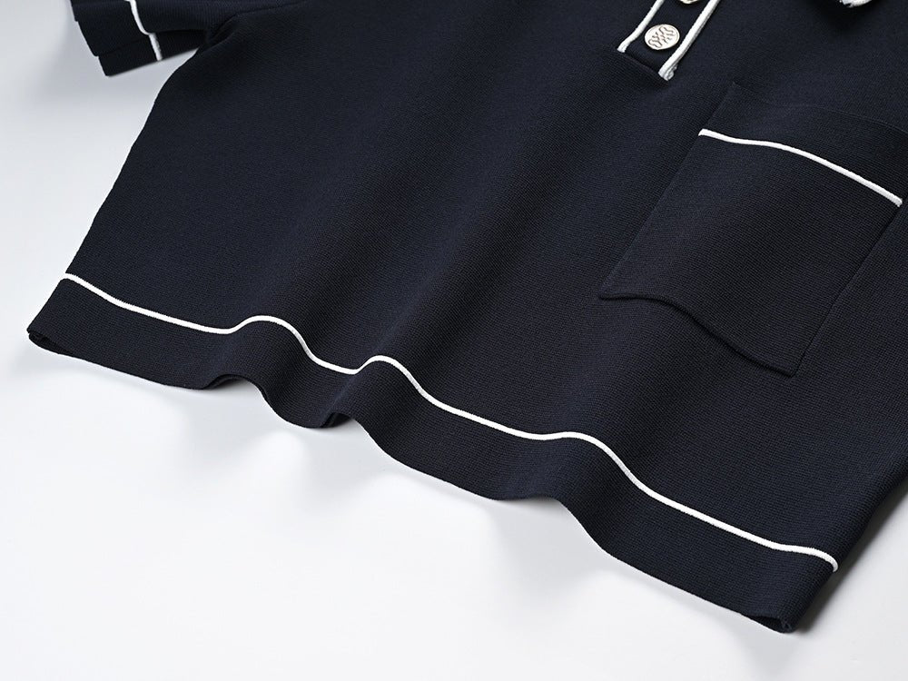 Anita Boxy Polo Top and Pleated Skirt Set - Sporty Design with Contrast Piping and Buttons