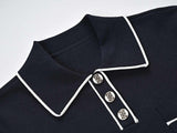 Anita Boxy Polo Top and Pleated Skirt Set - Sporty Design with Contrast Piping and Buttons