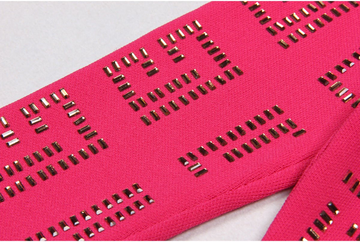 Anita Fitted Cardigan & Mini Skirt Set - Geometric Cutouts - Gold Button Embellishments