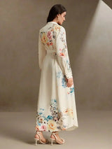 Anita Maxi Dress - Neckline Collar - High Waist - Floral Print - Long Sleeve - Casual Style