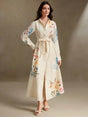 Anita Maxi Dress - Neckline Collar - High Waist - Floral Print - Long Sleeve - Casual Style