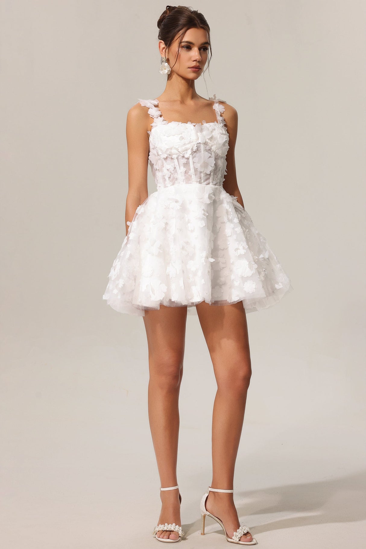 Anita White Floral Embellished Sleeve Fit and Flare Mini Dress