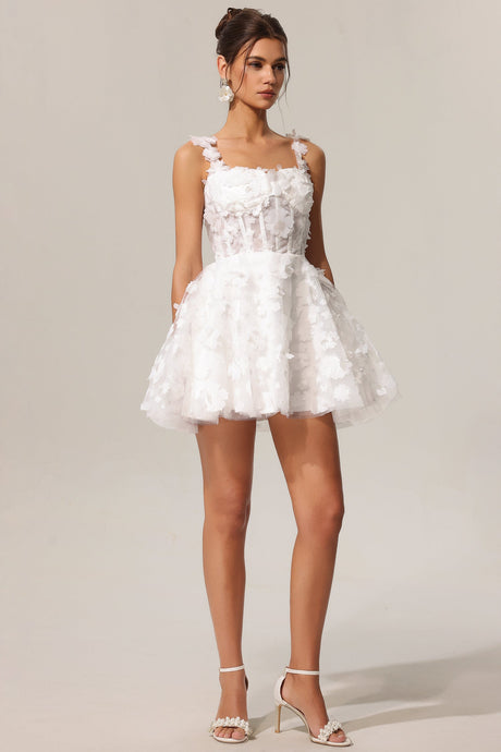 Anita White Floral Embellished Sleeve Fit and Flare Mini Dress
