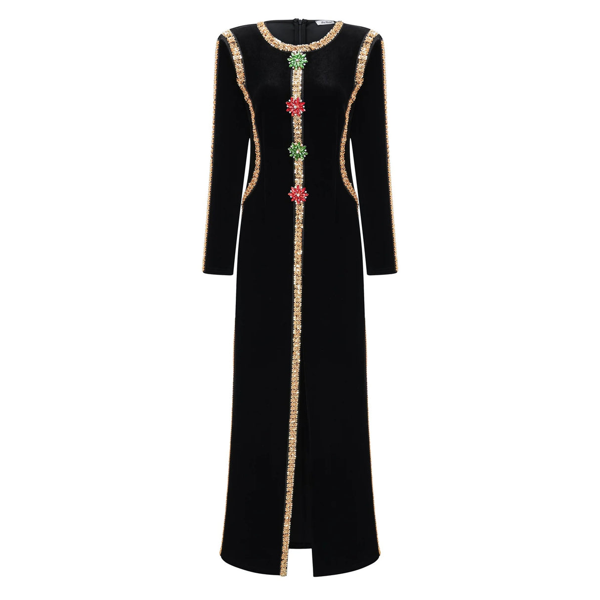 Anna Black Crystal Embellished Front Slit Maxi Dress