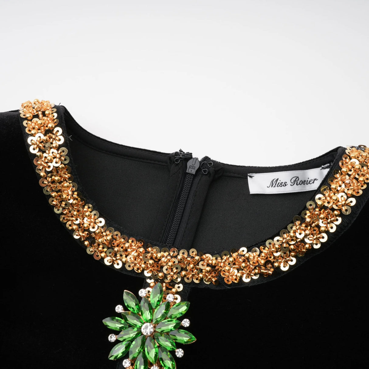 Anna Black Crystal Embellished Front Slit Maxi Dress