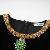 Anna Black Crystal Embellished Front Slit Maxi Dress