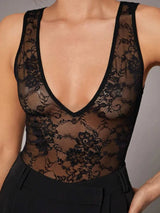 Anna Bodysuit - Medium Stretch Fabric Elasticity - Backless, Contrast Lace - Slim Fit Type - Natural Waist Line (mid Waist) - Modern Look