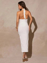Anna Midi Dress - Halter Neckline - Wedding Occasion - Pencil Hem - Natural Waist - Bodycon Style