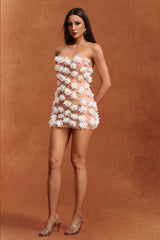 Anna Peach Backless Mini Dress with Flower Detailing