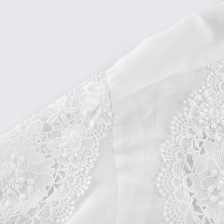 Anna Shirt - Long Sleeve Lapel Button - Cut - Out Lace - Embroidered Midi Top