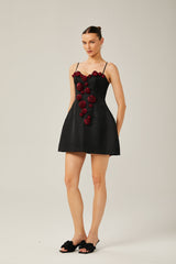 Annabelle black floralappliqué sleeveless mini dress