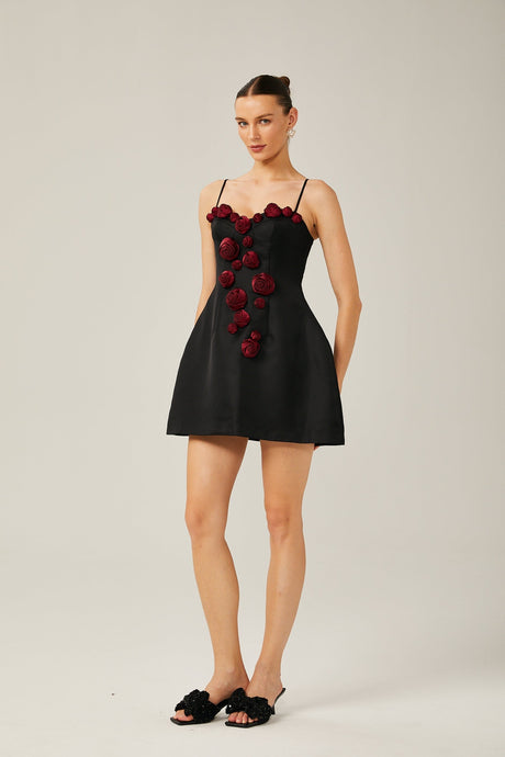 Annabelle black floralappliqué sleeveless mini dress
