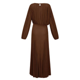 Annabelle Brown Lantern Sleeve Pleated Maxi Dress