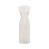 Annabelle Flowerappliqué Tulle Midi Dress Without Belt