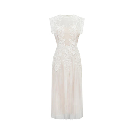 Annabelle Flowerappliqué Tulle Midi Dress Without Belt