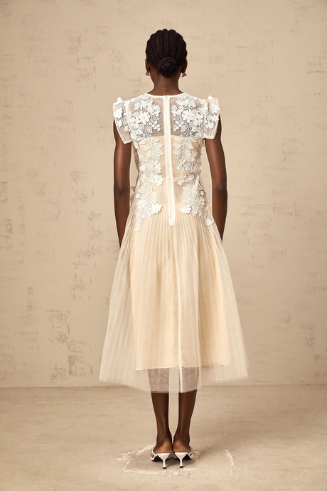 Annabelle Flowerappliqué Tulle Midi Dress