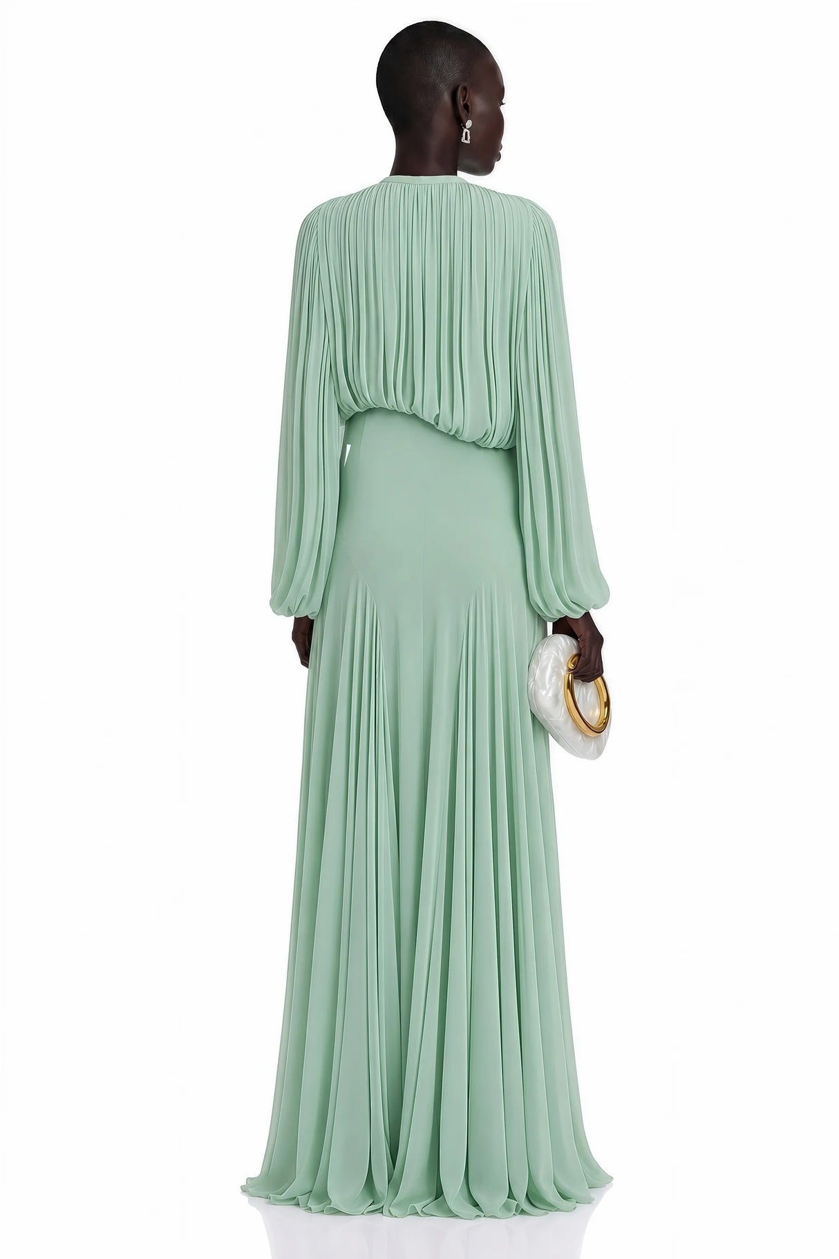 Annabelle Green Lantern Sleeve Pleated Maxi Dress