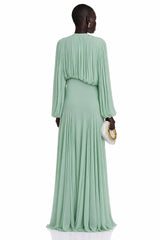Annabelle Green Lantern Sleeve Pleated Maxi Dress
