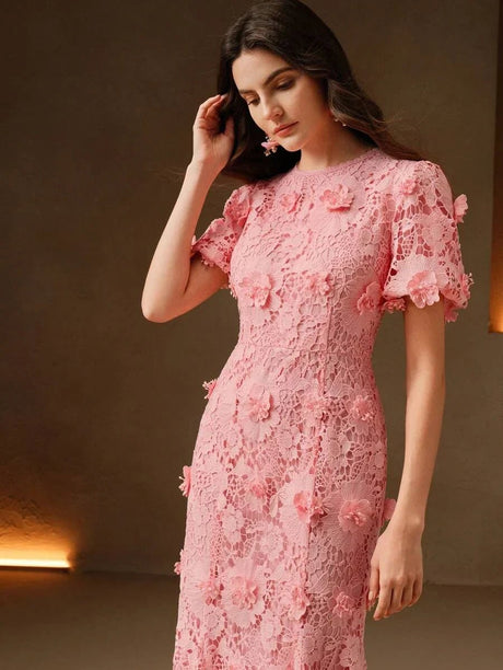 Annabelle Maxi Dress - Elegant Style - Puff Sleeve - Mermaid Hem - High Waist - Appliques & Ruffle Hem