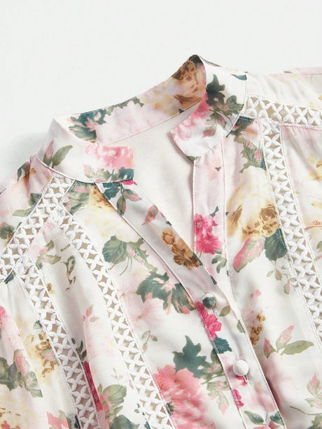 Annabelle Maxi Dress - Notched Neckline - Bishop Sleeve - High Waist - Floral Print - Boho Style