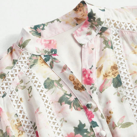 Annabelle Maxi Dress - Notched Neckline - Bishop Sleeve - High Waist - Floral Print - Boho Style