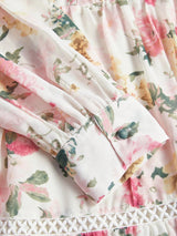 Annabelle Maxi Dress - Notched Neckline - Bishop Sleeve - High Waist - Floral Print - Boho Style