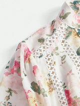 Annabelle Maxi Dress - Notched Neckline - Bishop Sleeve - High Waist - Floral Print - Boho Style