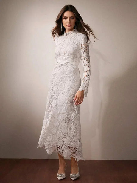 Annabelle Maxi Dress - Stand Collar - Wedding - Asymmetrical Hem - Elegant Style - Bodycon Fit