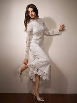 Annabelle Maxi Dress - Stand Collar - Wedding - Asymmetrical Hem - Elegant Style - Bodycon Fit