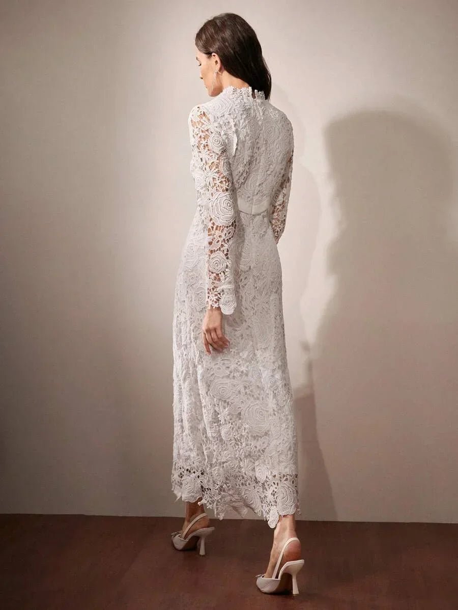 Annabelle Maxi Dress - Stand Collar - Wedding - Asymmetrical Hem - Elegant Style - Bodycon Fit