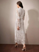 Annabelle Maxi Dress - Stand Collar - Wedding - Asymmetrical Hem - Elegant Style - Bodycon Fit